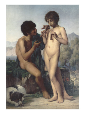 La Leçon De Flûte by Jules Elie Delaunay Pricing Limited Edition Print image