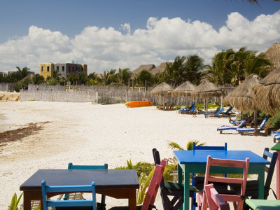 Colorful Table Settings, Tulum, Quintana Roo, Mexico by Julie Eggers Pricing Limited Edition Print image