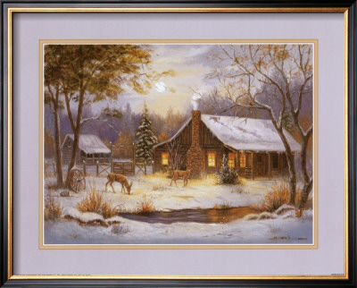 Log Cabin With Deer by M. Caroselli Pricing Limited Edition Print image