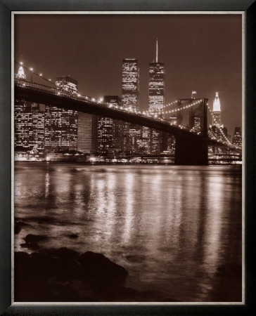 Night View Of Brooklyn Bridge And Manhattan Skyline by Christopher Bliss Pricing Limited Edition Print image