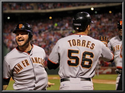 Texas Rangers V. San Francisco Giants, Game 5: Cody Ross, Andres Torres, Edgar Rentaria by Doug Pensinger Pricing Limited Edition Print image