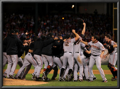 Texas Rangers V. San Francisco Giants, Game 5:  San Francisco Giants Celebrate Their 3-1 Victory by Doug Pensinger Pricing Limited Edition Print image