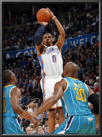 New Orleans Hornets V Oklahoma City Thunder: Russell Westbrook, David West And Chris Paul by Layne Murdoch Pricing Limited Edition Print image