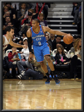 Oklahoma City Thunder V Toronto Raptors: Jose Calderon And Russell Westbrook by Ron Turenne Pricing Limited Edition Print image