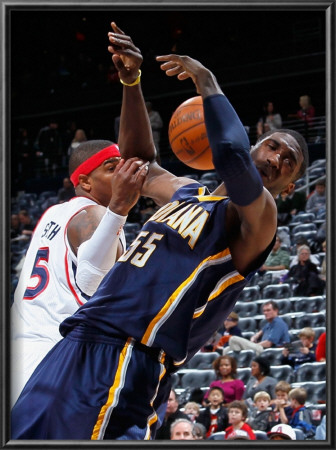 Indiana Pacers V Atlanta Hawks: Josh Smith And Roy Hibbert by Kevin Cox Pricing Limited Edition Print image