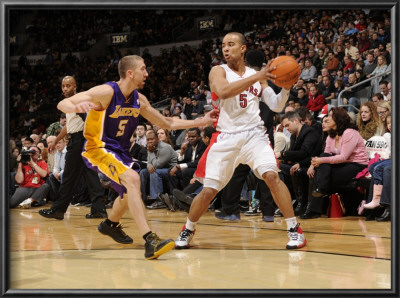 Los Angeles Lakers V Toronto Raptors: Jerryd Bayless And Steve Blake by Ron Turenne Pricing Limited Edition Print image