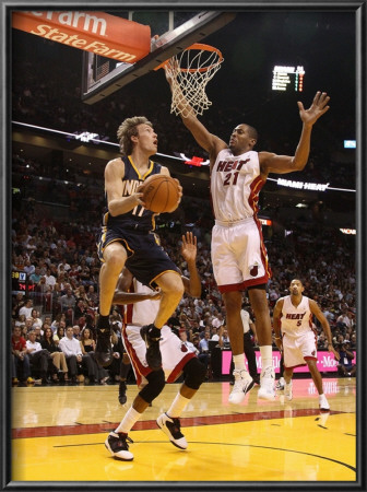 Indiana Pacers V Miami Heat: Mike Dunleavy And Jamaal Magloire by Mike Ehrmann Pricing Limited Edition Print image