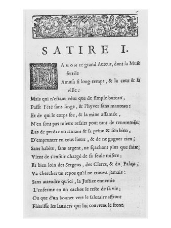 First Page Of 'Satires' By Nicolas Boileau, Known As Boileau-Despreaux, Published In 1685 by French School Pricing Limited Edition Print image