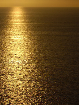 Fishing Boat In Distance On Sea At Sunset, Manabi Province, Ecuador by Pete Oxford Pricing Limited Edition Print image