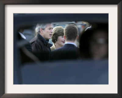 President Bush Is Seen Though A Window Of A Secret Service Automobile by Lm Otero Pricing Limited Edition Print image