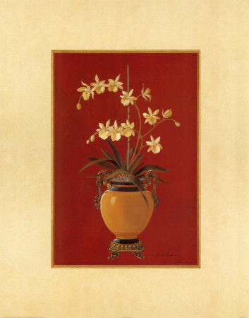 Orchids On Red Ii by Gloria Eriksen Pricing Limited Edition Print image