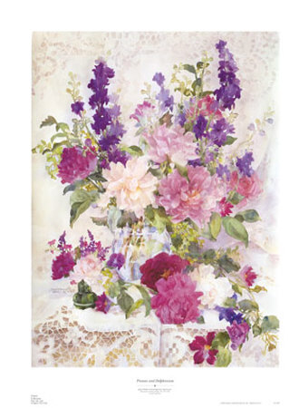 Peonies And Delphinium by Janet Walsh Pricing Limited Edition Print image