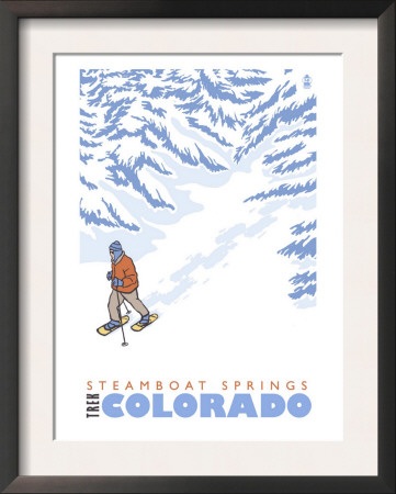 Steamboat Springs, Co - Stylized Snowshoer, C.2009 by Lantern Press Pricing Limited Edition Print image