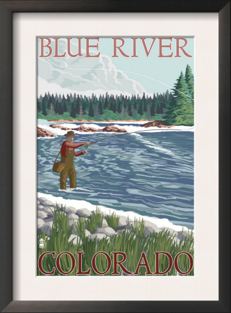 Blue River, Colorado - Fisherman Wading, C.2008 by Lantern Press Pricing Limited Edition Print image