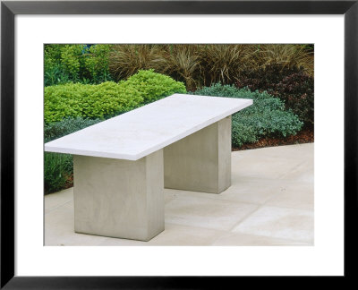 Stone Bench Made From Two Simple Blocks & One Slab Of Pale Buff Stone by Mark Bolton Pricing Limited Edition Print image