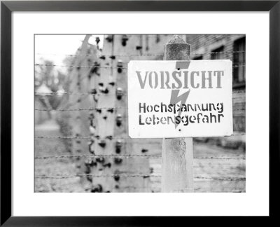 Sign On Electric Fence, Caution High Voltage Mortal Danger, Birkenau Concentration Camp, Poland by David Clapp Pricing Limited Edition Print image