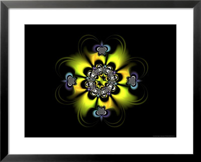 Abstract Yellow Flower-Like Fractal Design On Dark Background by Albert Klein Pricing Limited Edition Print image