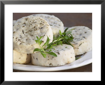 French Goat Cheese On Wooden Table, Clos Des Iles, Le Brusc, Cote D'azur, Var, France by Per Karlsson Pricing Limited Edition Print image