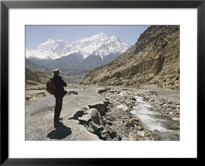 Trekker Enjoys The View On The Annapurna Circuit Trek, Jomsom, Himalayas, Nepal by Don Smith Pricing Limited Edition Print image