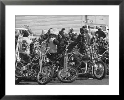 Hell's Angels Motorcycle Gang Members Congregating On Their Bikes Before Heading To Bakersfield by Bill Ray Pricing Limited Edition Print image