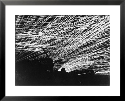 Lacework Of Anti Aircraft Fire By Marine Defenders Of Yontan Airfield Illuminates Skies During Wwii by T. Chorlest Pricing Limited Edition Print image