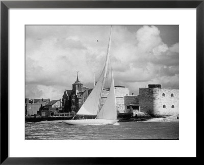 British Yacht Sceptre In Portsmouth Harbor, Making Trail Run For America's Cup Race by Mark Kauffman Pricing Limited Edition Print image