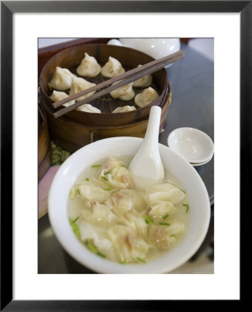 Wanton Soup And Basket Of Dumplings At Nan Xiang Dumpling Restaurant, Shanghai, China by Greg Elms Pricing Limited Edition Print image