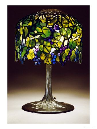 An Important Grape Leaded Glass And Bronze Table Lamp by Tiffany Studios Pricing Limited Edition Print image