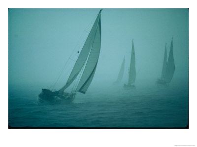 Sailboats Leaning In The Wind And Heavy Fog by Kenneth Garrett Pricing Limited Edition Print image