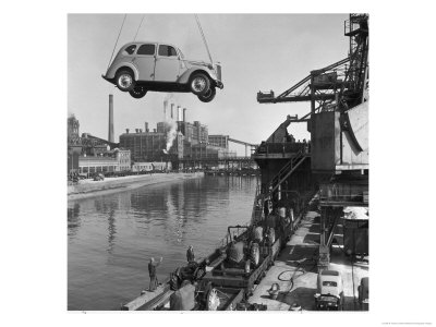 Cars Being Loaded Onto Waiting Ships For Export by B. Anthony Stewart Pricing Limited Edition Print image