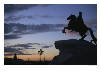 Equestrian Statue Silhouetted Against White Night Sky During Summer, St. Petersburg, Russia by Jonathan Smith Pricing Limited Edition Print image