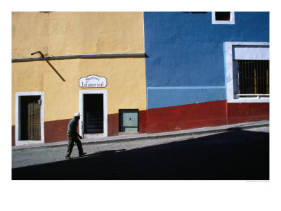 Man Walking Up Street, Real Del Monte, Hidalgo, Mexico by John Neubauer Pricing Limited Edition Print image