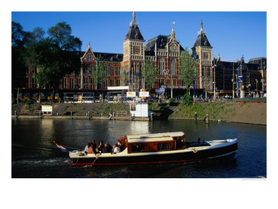 Boat In Front Of Centraal Station, Amsterdam, Netherlands by Richard Nebesky Pricing Limited Edition Print image