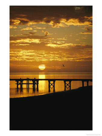 Sunset Over A Silhouetted Dock by Clarita Berger Pricing Limited Edition Print image