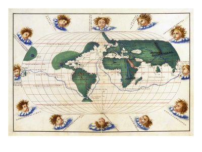 Oval Map Of The World Showing Three Routes: North by Battista Agnese Pricing Limited Edition Print image