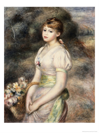 Young Woman Carrying A Basket Of Flowers by Pierre-Auguste Renoir Pricing Limited Edition Print image