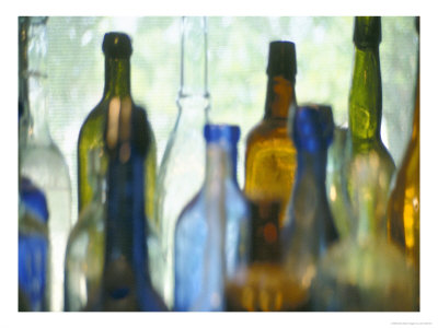 Abstract Of Glass Bottles In Window by John Glembin Pricing Limited Edition Print image