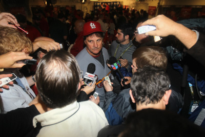 St Louis Cardinals V Milwaukee Brewers - Game Six, Milwaukee, Wi - October 16: Tony Larussa by Jonathan Daniel Pricing Limited Edition Print image