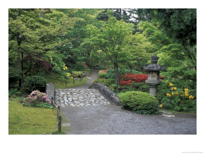 Stone Bridge And Pathway In Japanese Garden, Seattle, Washington, Usa by Jamie & Judy Wild Pricing Limited Edition Print image