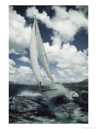 A Woman Aboard A Sailboat On A Rough Sea by Bill Curtsinger Pricing Limited Edition Print image