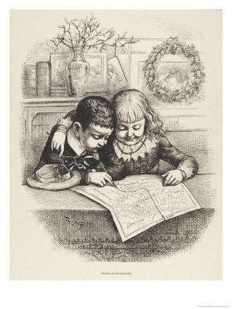 Children Work Out Santa's Route On A Map by Thomas Nast Pricing Limited Edition Print image