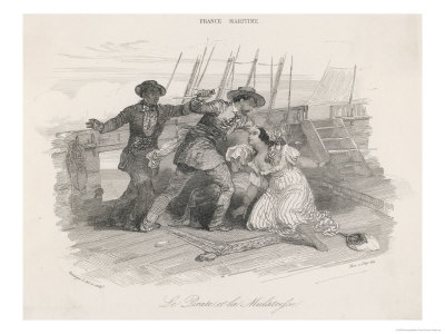 Bullying Pirate Attacks A Young Woman With A Long Bladed Knife by Rouargue Pricing Limited Edition Print image