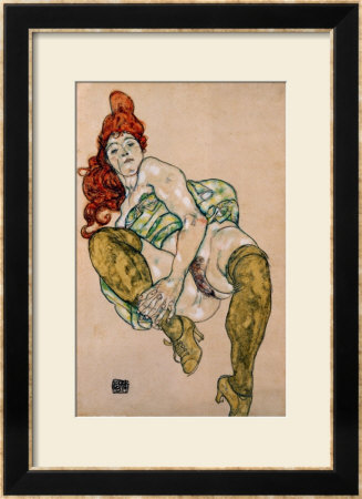 Sitting Woman With Her Right Leg Bent, 1917 by Egon Schiele Pricing Limited Edition Print image