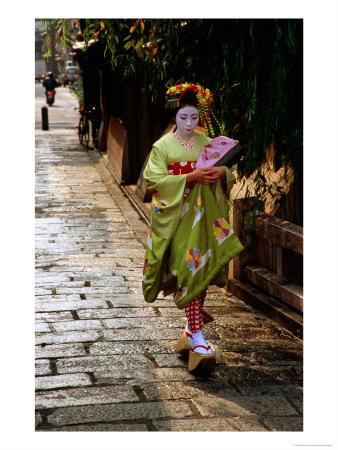 Maiko Walking Along Street In Gion, Kyoto, Japan by Frank Carter Pricing Limited Edition Print image