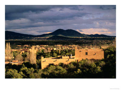 Buildings With Mountain In Distance, Santa Fe, U.S.A. by Ann Cecil Pricing Limited Edition Print image