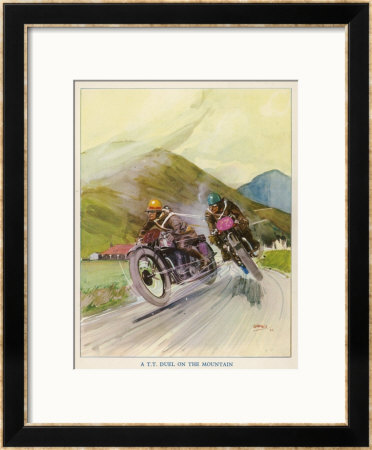 Two Competitors In The Tourist Trophy Race Fight It Out Amid The Hills Of The Isle Of Man by Grimes Pricing Limited Edition Print image