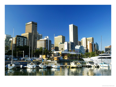 Small Craft Harbour And City Skyline, Kwazulu-Natal, South Africa by Roger De La Harpe Pricing Limited Edition Print image