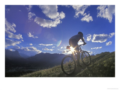 Mountain Biker At Sunset, Canmore, Alberta, Canada by Chuck Haney Pricing Limited Edition Print image