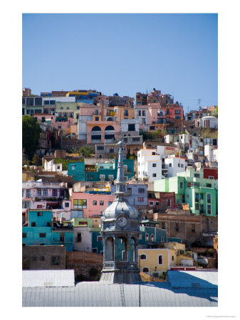 Colorful Hillside Houses With Clock Tower Of Mercado Hidalgo, Guanajuato, Mexico by Julie Eggers Pricing Limited Edition Print image