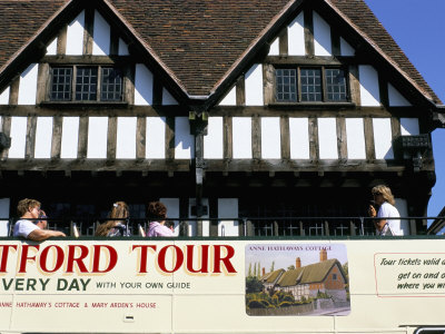 Sightseeing Bus Passing Nash House, Which Dates From 17Th Century, Stratford-Upon-Avon, England by Brigitte Bott Pricing Limited Edition Print image